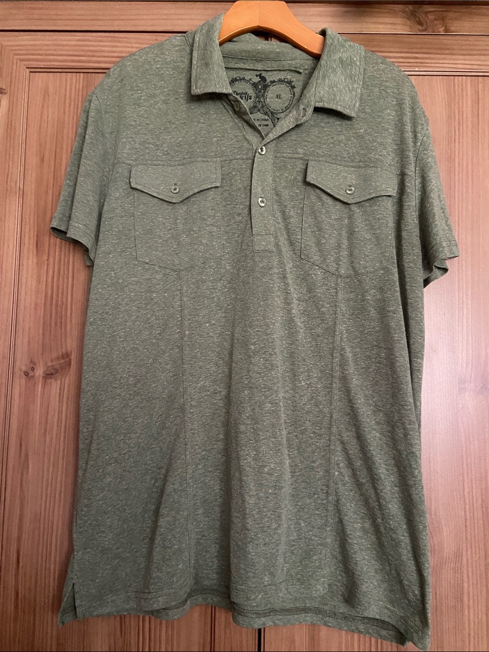 Charles & 1/2 Men's Green Short Sleeve Polo Shirt XL Linen